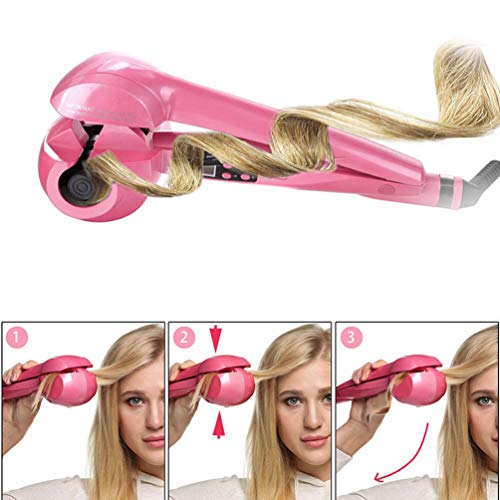 MQSS Hair Styling Irons, Automatic Hair Curler, Ceramic Roller Professional Rotating Spiral Hair Anti-Scald Curler for Long and Short Hair Salon Wave Machine Styler with LED Digital Display,Pink