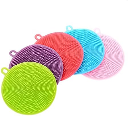 5 Pack Silicone Dish Sponge, Eutreec Food-Grade Mildew-Free Silicone Dishwashing Scrubber Brush for Washing Pot, Pan, Bowl, Fruit and Vegetables