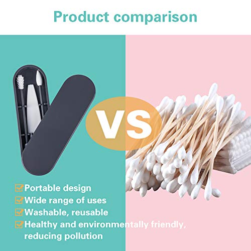 Cotton Swab Portable Silicone Swab Cleanable for Ears Cleaning, Smooth Q-Tip for Cosmetic Makeup and Touch-ups for Women, 2 Pack Reusable Cotton Swabs (gray)