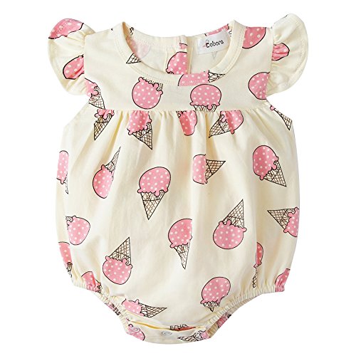 BOBORA Newborn Girl Clothes Cotton Pink Ice Cream Printed Round Collar Sleeveless Baby Rompers(M/3-6M/70, Pink Ice Cream -1)