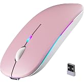 Slim Rechargeable Bluetooth Wireless Mouse, 2.4G Dual Mode Silent Click, Type-C Charging 3 DPI Portable Matte Black Optical Mice Compatible with Laptop Mac iPad Windows Tablet Office Travel (Pink)