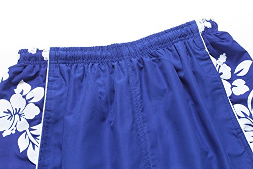 Hawaii Hangover Men's Swim Trunk in Royal Blue with Side Floral Hibiscus S