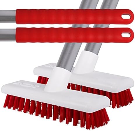 Red Stiff Bristled Deck Sweeping Brushes With A Strong Metal Handles