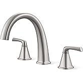 Brushed Nickel Roman Tub Faucet, Solid Brass Bathtub Faucet Set with Valve, 2-Handle Widespread Deck Mount Bathtub Faucets 3 