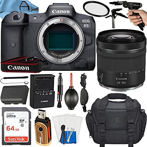 Canon EOS R5 Mirrorless Digital Camera 45MP CMOS Sensor with RF 24105 mm f/47.1 STM Lens + A