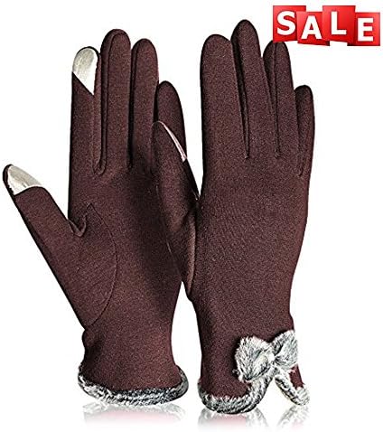 Womens Winter Fleece Windproof Lined Thick Warm Gloves Touch Screen Texting Driving Gloves (Brown)