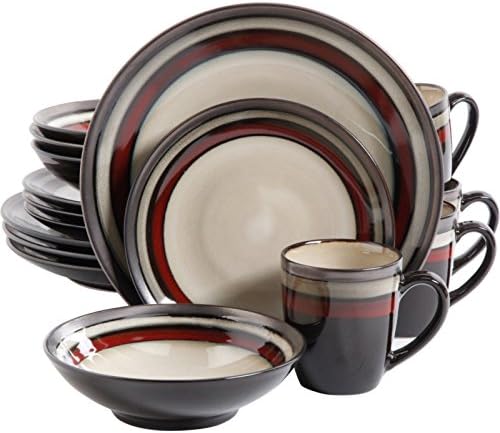Red &amp; Cream Stoneware Contemporary Design Dinnerware Set, 16Pcs