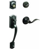 SCHLAGE Front Door Entry Handleset, Accent Lever, Aged Bronze | Exterior front door handleset with deadbolt &amp; reversible interior lever, Easy install, Certified security/durability, 2 keys