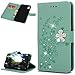 Mavis's Diary iPhone XR Case Wallet, Flip Case Fashion Bling Diamond for Women, Leather Folio Cover for iPhone XR Green