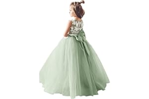 Inpown Lace Applique Tulle Flower Girl Dress for Wedding Bridesmaid First Communion Dresses Princess Pageant Party Gown