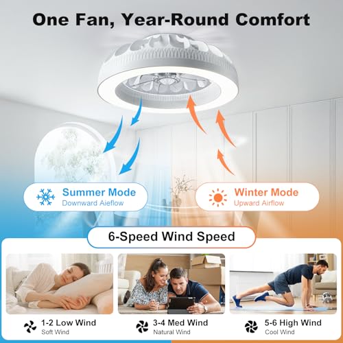Ateroll Ceiling Fan with Light, 48CM RGB Chandelier Ceiling Fan with Remote Control, Silent Fan 6 Speeds with Timer and Memory, Reversible Fan 3000-6500K