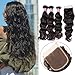 UNice 8A Grade Brazilian Natural Wave Hair 3 Bundles with 4x4 Free Part Lace Closure,100% Unprocessed Human Hair Weave Extensions Natural Color (20 22 24+18 Closure)