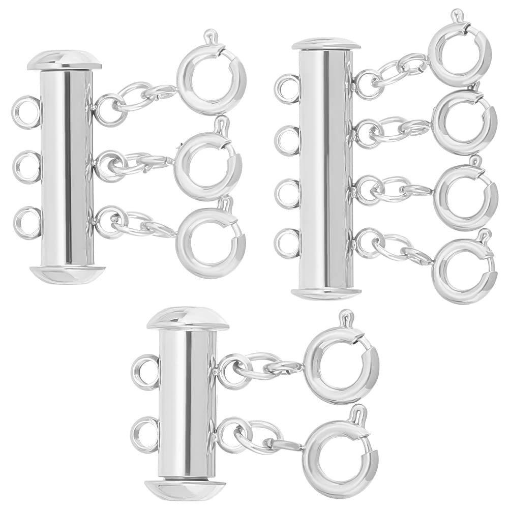 UNICRAFTALE 3Pcs 3 Styles 304 Stainless Steel Slide Lock Clasps with Loops Small Multi Strands Necklace Layering Clasps Necklace Separator Layering Connectors for DIY Necklace Jewelry Hole 1.5mm