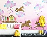 [2 PCS] Unicorn Wall Decals, Romantic Unicorn Wall Stickers Girls Bedroom, Unicorn Wall Stickers Decorations, Wall Decor with Clouds