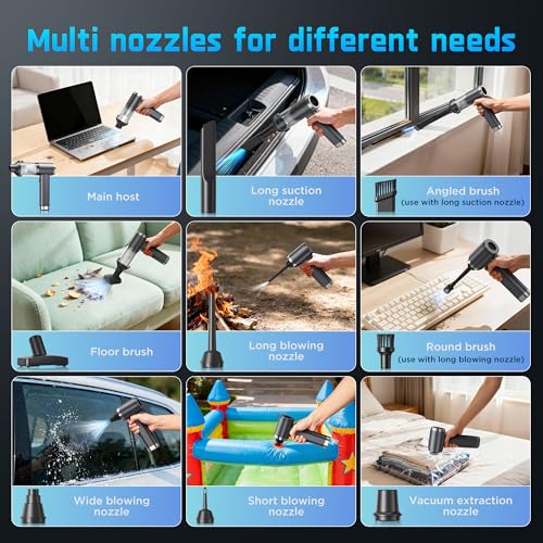 GARAID 4 in 1 Cordless Vacuum Cleaner, 25000Pa Portable Car Vacuum Cleaner, 6000 mAh Mini Vacuum Cleaner with Brushless Motor, 2 Speeds, 150,000 RPM Compressed Air for Car Home Office Animal
