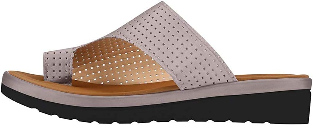 Women Sandal, Hollow PU Leather Shoes Comfy Platform Flat Sole Ladies Casual Soft Big Toe Foot Correction Sandals Orthopedic Bunion Corrector by LILICAT