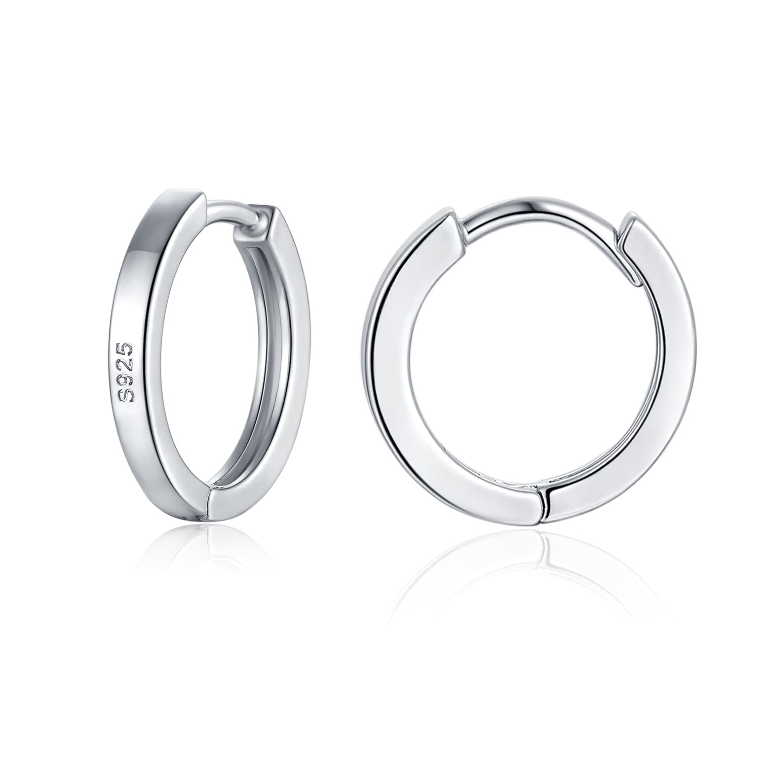 wynn's Silver Hoop Earrings for Women, 925 Sterling Silver Unisex Small Sleeper Hoops Earring, Silver Hooped Huggie Cartilage Earrings for Women Men Girls (12mm)