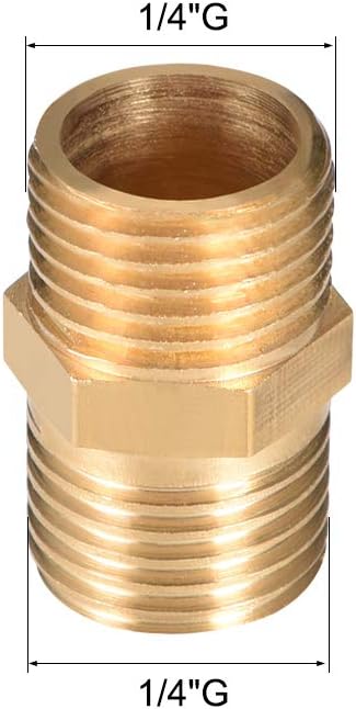 sourcing map Brass Male to Male Straight Pipe Hex Fitting G1/4 x G1/4 Male Thread Connector 4pcs, Gold, G1/4, 4pcs - Image 3