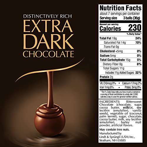 Lindt LINDOR 60 Extra Dark Chocolate Truffles, Kosher, 60 Count Box