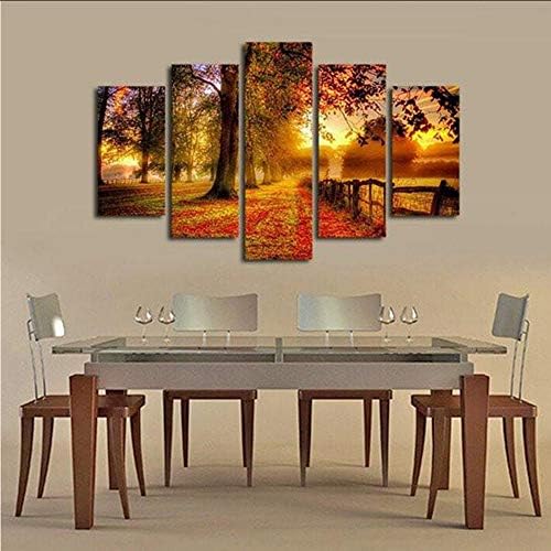 hhlwl Wall Art Decor for Living Room Home 5 Pieces Autumn Tree Sunset Landscape Painting HD Print Poster Modular Pictures Canvas Frame-20x35/45/55cm-frame