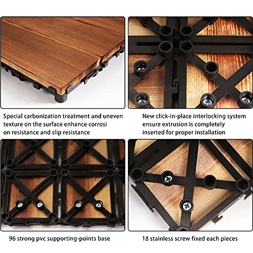 GOLENER Wood Interlocking Floor Tiles,Patio Pavers,Deck Tiles