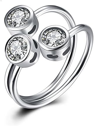 SMRING 3 Stone Cubic Zirconia Solid 925 Sterling Silver Adjustable Rings Accessorise