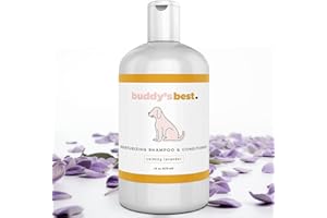 Buddy's Best Dog Shampoo for Smelly Dogs - Skin-Friendly, Oatmeal Dog Shampoo and Conditioner for Dry and Sensitive Skin - Moisturizing Puppy Wash Shampoo, Calming Lavender Scent, 16oz