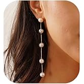 Voduim Gold Pearl Drop Stud Earrings for Women, 14k Gold Plated Pearl dangly Earrings Dangling Dainty Gold Cute Pearl Dangle Studs Earrings for Women Jewelry Non Tarnish