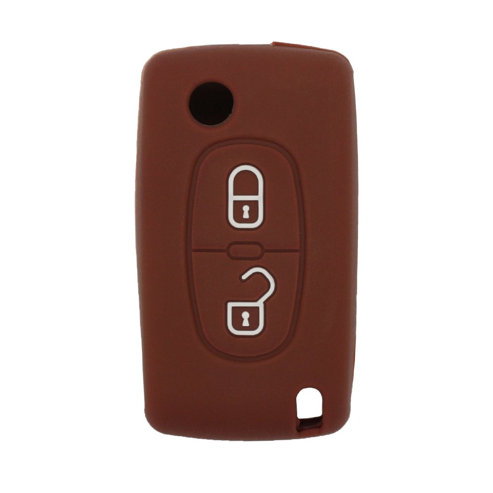 BROVACS Silicone Cover Protector Case Holder Skin Jacket Compatible with PEUGEOT CITROEN 2 Button Flip Remote Key Fob CV4302 Brown โ image 1