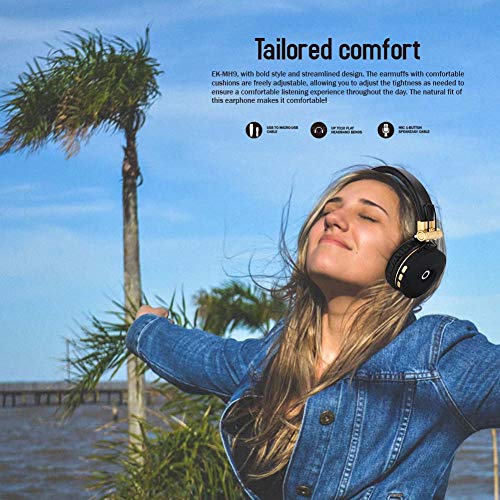 EK-MH9 Bluetooth Headset Extra Long Standby [Wireless Headset] for Outdoor/Sports/Game/Music High Fidelity, Active Noise Cancelling Headphones (Gold)