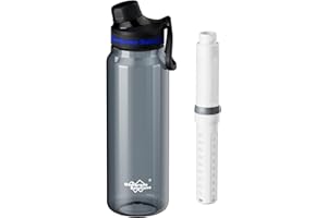 Membrane Solutions C3 Filtered Water Bottle, 36oz BPA-Free Bottle with Replaceable ACF+UF Filter Cartridge, Portable Water Filter, Travel, Hiking & Camping for Drinking Water Anywhere(Grey)