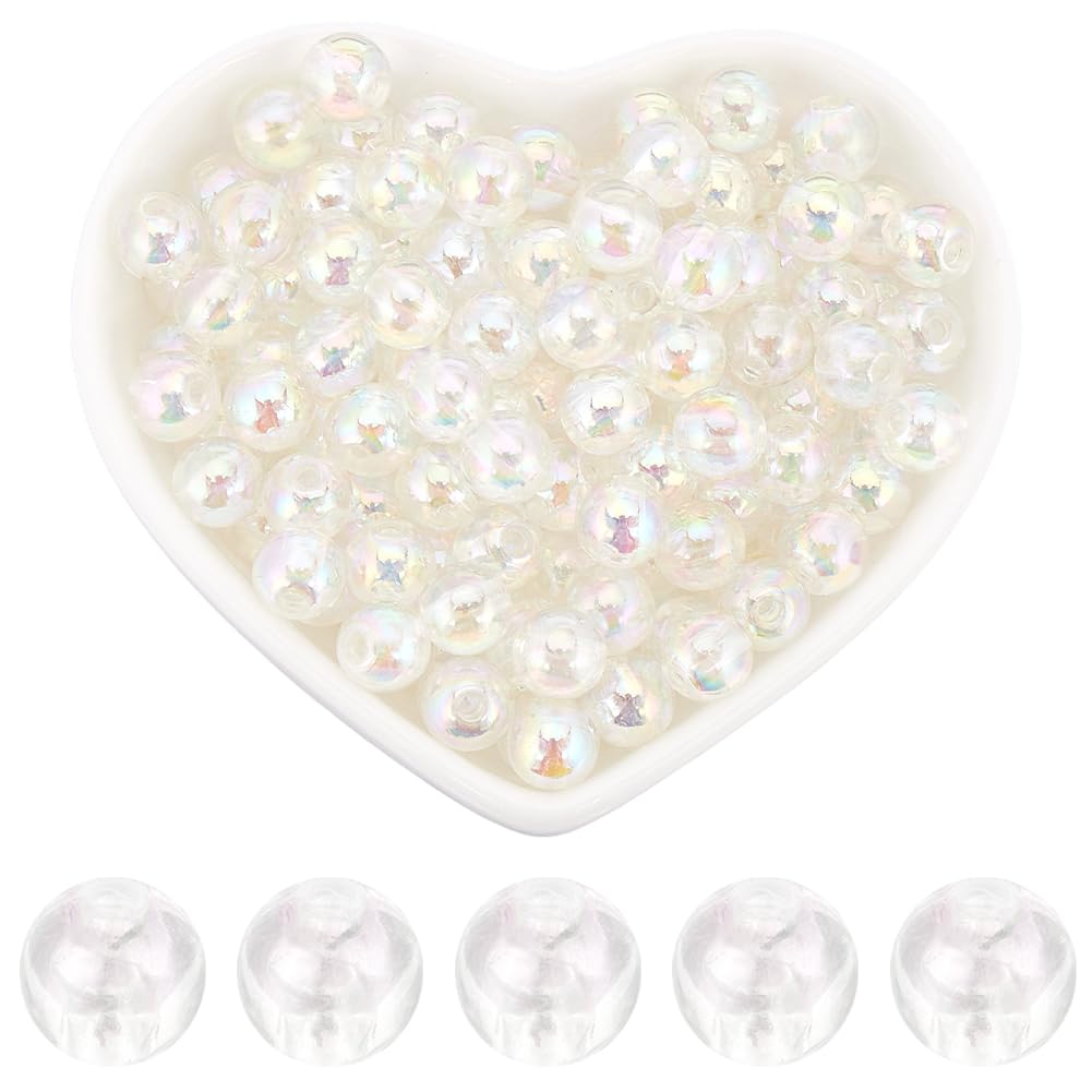 SOFPLATE 500Pcs Clear Acrylic Round Beads 8mm Bubble Bead Bulk Plastic Clear AB Color Transparent Crystal Loose Craft Bead Spacers for Earrings Bracelets Necklace Key Chains jewellery DIY Craft Making
