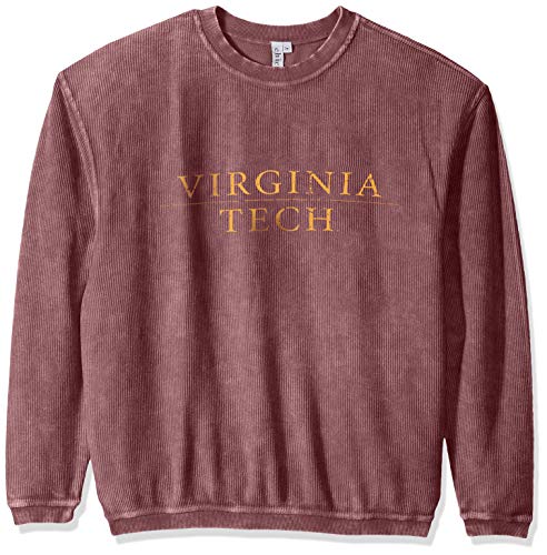chicka-d NCAA Officially Licensed Virginia Tech Ladies Corded Crew Sweatshirt/Oversized Sweater- VT Hokies Women's Apparel