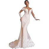 Jamille Beach Wedding Dresses for Bride Long Sleeve Boho Bridal Dress Mermaid Gowns with Train Lace Applique V Neck JA0162