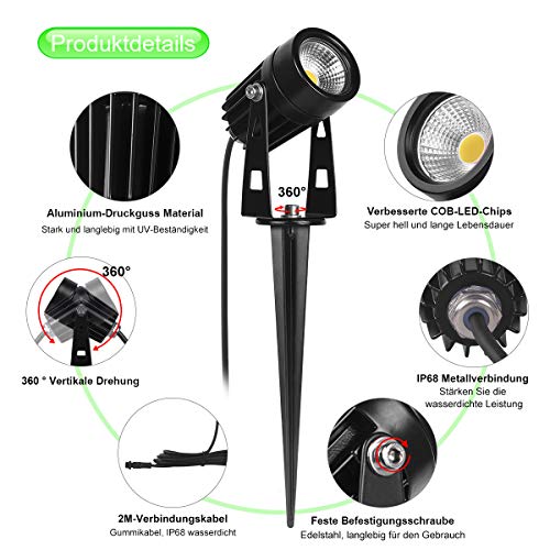 AIMHEIM 8er-Set Gartenstrahler LED Warmweiß, 3W Gartenleuchte Garten Beleuchtung mit Stecker, Schwenkbar Außen-Strahler… – Bild 5