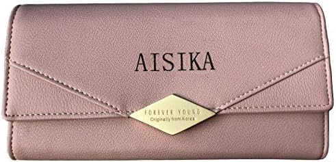 AISIKA Womens Wallet RFID Blocking Vegan Leather Trifold Multi Card Long Wallets (Pink)