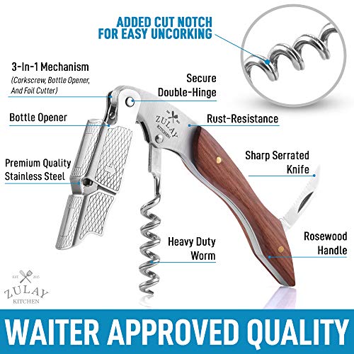 Zulay Professional Waiter’s Corkscrew Bottle Opener 3in1 Wine Key