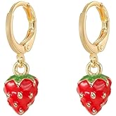Cute Strawberry Small Hoop Earrings for Women Girls Tiny Huggie Red Enamel Lifelike Fruits Lucky Hypoallergenic Drop Dangle Jewelry Birthday Xmas Gifts for Daughter Niece Strawberry Music Festival