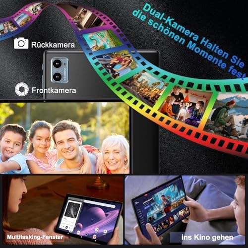 2026 Tablet Android 15 Octa Core Tablets 10 Zoll mit 64 GB ROM + 2 TB TF | 5G + 2,4G WiFi|Bluetooth 5.0 |8 MP + 5 MP | Typ C,Touchscreen-Tablet mit Hülle, Tastatur und Maus-Tiefschwarz
