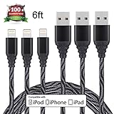 iPhone charger, Eashion Extra Long Lightning Cable Nylon Braided Charge & Sync Charging Cord for iPhone 7 Plus 7 6S Plus 6 Plus SE 5S 5C 5, iPad 2 3 4 Mini, iPad Pro Air, iPod- 6ft 3pack (Carbonblack)