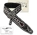 Walker & Williams C-35 Custom Black Premium Top Grain Leather Padded Guitar Strap with Metal Crosses For Acoustic, Electric, And Bass Guitars