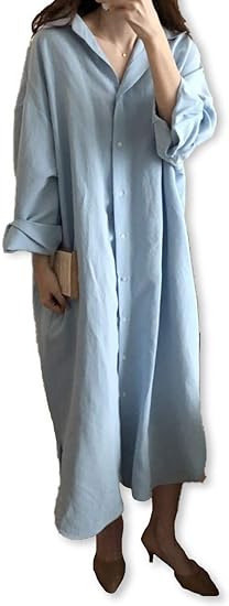 Amazon スプリングスワロー オーバーサイズ シャツ ワンピース ロング シャツ カジュアル 長袖 ビッグサイズ Iライン ワンピース チュニック 通販