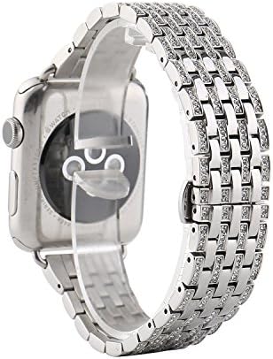 Apple Watch Bands, CIDETTY Stainless Steel Crystal Alloy Rhinestone Diamond Buckle Watchbands for Apple Watch 38mm Series 1 Series 2 and Sport &amp; Edition Version (Silver, 38mm)