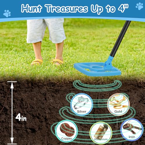 【Type-C】 Metal Detector for Children, OMMO Rechargeable Metal Detector with Fun LCD Screen, 72-100 cm Adjustable for Children, IP67 Light Metal Detectors, Outdoor Exploration (Blue)