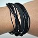 COOLLA Black Leather Wristband Cuff Bracelet, Black Ropes Bracelet, Women Wrap Bracelet, Men Wrap Bracelet Sl2337
