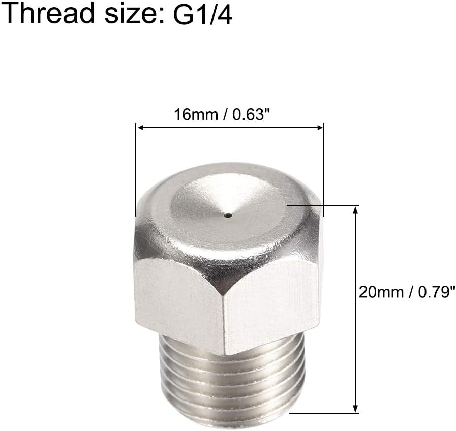 sourcing map G1/4 Mist Nozzle - 0.7mm Orifice Dia Brass Fine Atomizing Spray Tip, 1/4BSPT (0.7mm Orifice Dia) - Image 3