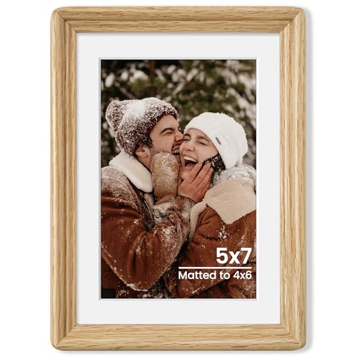 Axeman 5x7 Natural Solid Oak Wood Picture Frame with 4x6 Mat, Premium Rustic Wooden Photo Frames with Plexiglass, Poster Photo Frame Suitable for Gallery Wall Mount or Tabletop Display, Natural at Amazon