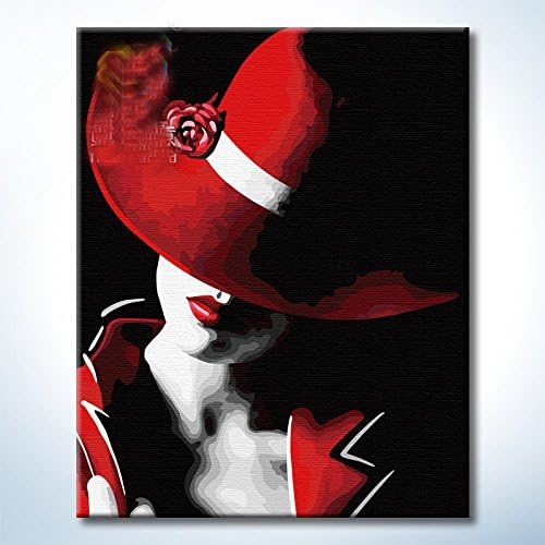 Sakura DiyOilPaintings Lady With Red Hat Paint By Number Kits, 16"x20" Paint By Numbers Kits DIY by yourself