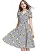 Wonderful Women Casual V Neck Dresses, Floral Print Short Sleeve Swing Cocktail Dress for Party,Stripe Yellow,Medium