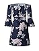 Yobecho Women Summer Off Shoulder Strapless Floral Print Pleated Dresses,Blue,Large